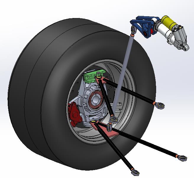 Figure 45: Front Assembly 3D View Even though the tires and wheel were kept from last season the team did plan accordingly and all the suspension components resemble and apply the best possible