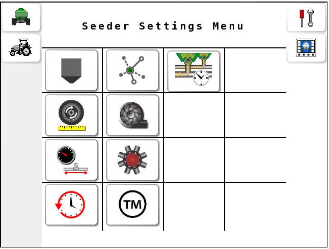 Chapter 2 Seeder Settings Icon Description Page Product settings menu 31 Keypad setup 47 Alarm
