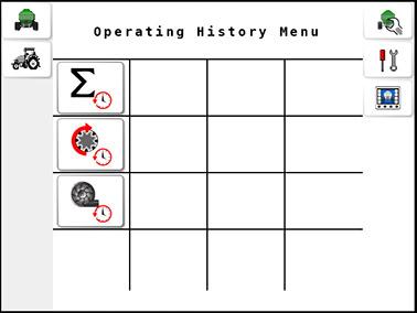 2.9 Viewing operating history 2.9. Viewing operating history The operating history menu contains the values recorded for the seeder operation over its life.