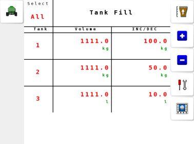 Chapter 10 Seeder Operation 10.2. Selecting and filling tanks 1. Select to open Tank Fill options. 2. Press Select to select an individual or All tanks. 3.