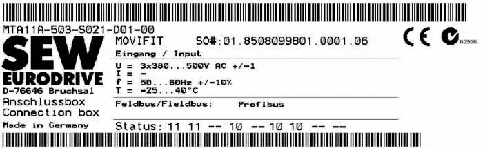 1 Type Designation of MOVIFIT FC Sample ABOX nameplate 1.