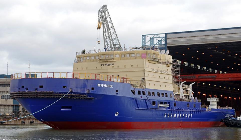 5 m wide with max icebreaking capacity 1.5 m. Total power of four diesel generators is 27 MW.