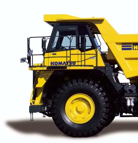 HD465-7E0 O FF-HIGHWAY T R UCK WALK-AROUND Productivity Features High performance Komatsu SAA6D170E-5 engine Net horsepower 533kW 715HP Mode selection system (Variable horsepower control in Economy