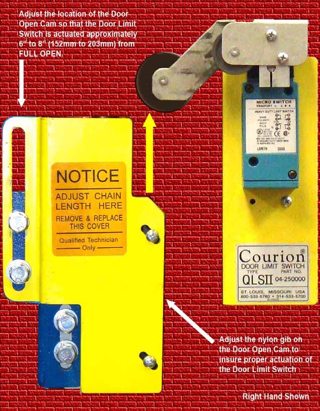 For Immediate Help Call 1-314-533-5700 Open Limit Switch Adjustment Adjust the Open Limit Switch Cam so that the
