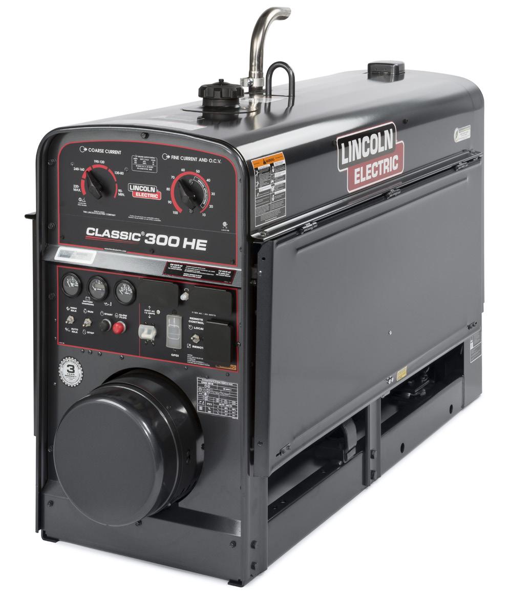 ENGINE DRIVEN WELDERS Classic Processes Stick, TIG, MIG (1), Flux-Cored (1), Gouging (1) CV wire welding with K3964-1 Wire Feed Module Product Numbers K3198-1 Classic 300 HE (Kubota ) See back for