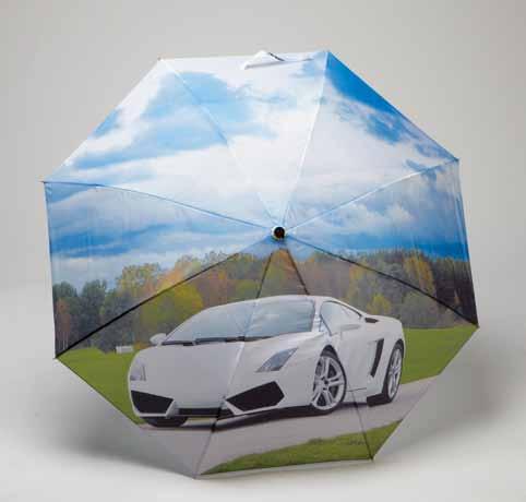 All styles with full color design on the outside or our double cover golf umbrella with imprint on the inside