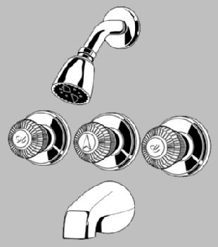 5 GPM water saving shower head. 5-06005 CHROME $74.39 2-Valve, B&K Brand TUB and SHOWER VALVE 2-HANDLE Heavy chrome plated finish with acrylic handles.