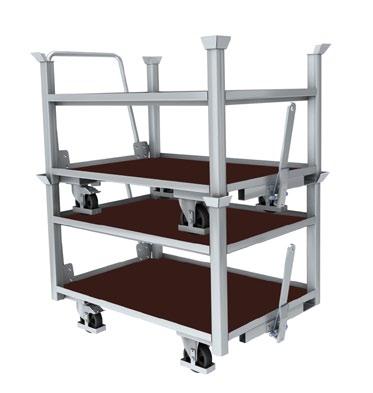 high combined welded and bolted steel construction, hot-dip galvanised handle for manual manoeuvring in confined space stackable