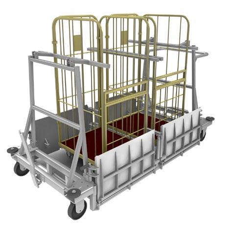 770 x 850 mm can hold two cage trolleys additional upper lock for carriers highly durable, hot-dip galvanised steel construction fold-out ramps optional: ED belt or ED roller for