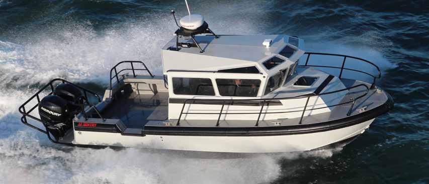 32'Sentry Welded 5083 Aluminum alloy hull, saltwater grade Enclosed insulated pilothouse Helm and