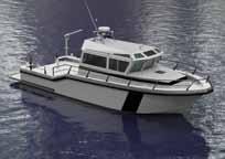 Black cabin accent stripe Aft bulkhead windows Cabin floor with large access hatch Console hand rails 5083 frames and girders Dual 150-gallon fuel tanks Electric trim tabs Electrical distribution