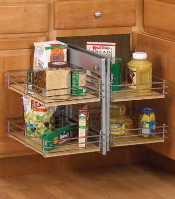 Pull-Out ystems ood & ire lide-out Base Blind Corner Unit KV Eco-Friendly Frosted Nickel finish Provides easy access to hard-to-reach blind corners Opens by manually pulling each half of the unit out