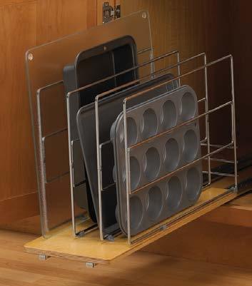 Pot & Pan Caddy KV Eco-Friendly Frosted Nickel finish ood & ire Pull-Out ystems Two separate pull-out sections provide flexible pot and pan storage and access Pre-finished Birch veneer platforms with