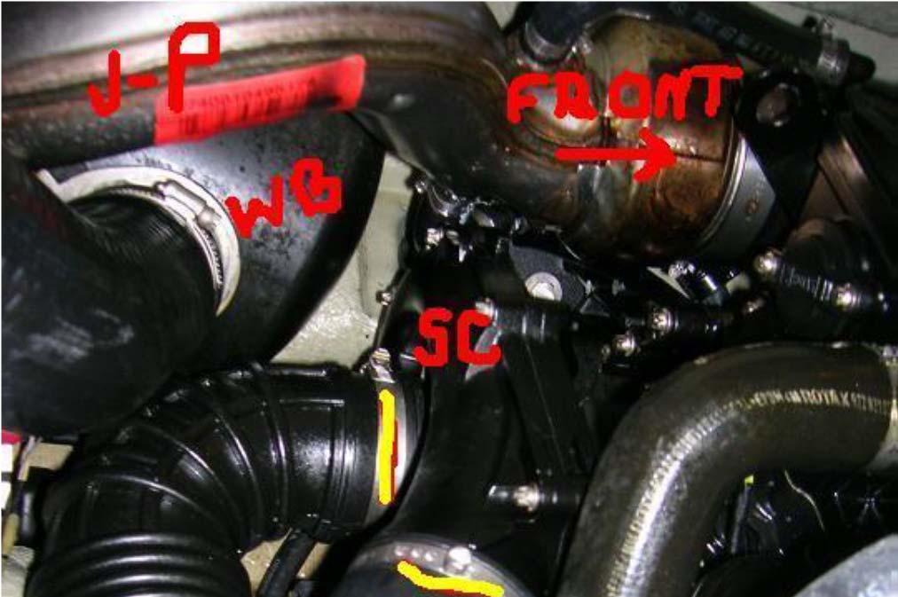 Then remove the hose between the SC and the throttle body (#2).