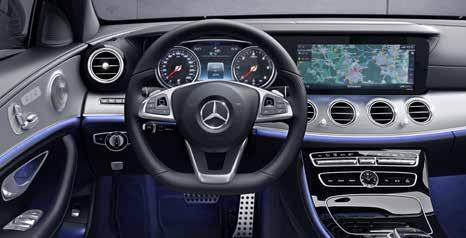 16 E-Class Saloon AMG Line interior equipment 2 colour schemes: black, saddle brown / black in conjunction with nappa lear 3-spoke multifunction sports steering wheel in black nappa lear, flattened