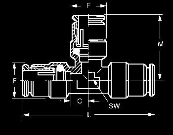 Push>onnect Metric Male Run Tee Swivel (Universal BSPT/BSPP) Swivel for installation purposes only. SW E SW1 D M H A F Thd. A Size SW SW1 (mm) BSP D Number E F H l m (mm) (mm) 4 1/8 1171x4Mx2PTS 3.