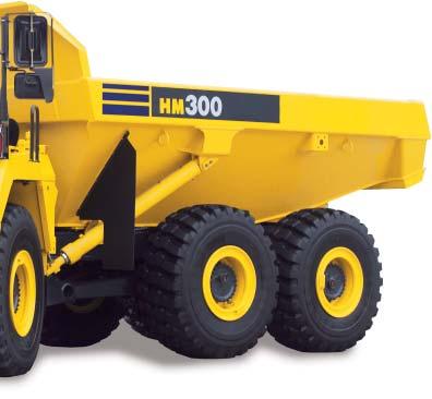 ARTICULATED DUMP TRUCK HM300-2 GROSS HORSEPOWER 254 kw 340 HP @ 2000 rpm NET HORSEPOWER 246 kw 329 HP @ 2000 rpm Komatsu designed, electronically controlled transmission for a comfortable ride.