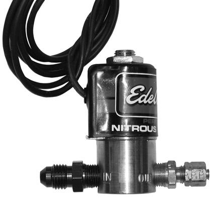 Install the nitrous filter fitting (Blue fitting 4AN x 1/8 NPT) using Teflon Paste in the inlet port of the nitrous solenoid. 3.