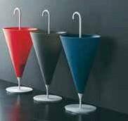 Capo Bastone Massimo Mussapi 204 Umbrella-stand. Frame in satin anodized aluminium Cone made of recyclable plastic material in red, blue, dark grey colours.