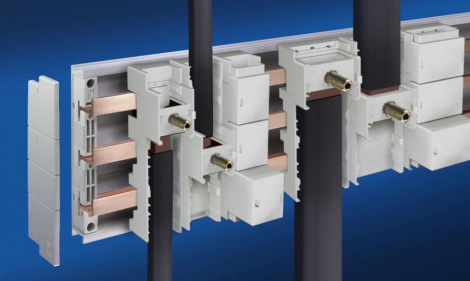 Busbar connection adaptors for feeder circuits 1 2 1 Punched section Polyamide (PA 6.6), 25 % fibreglass-reinforced.
