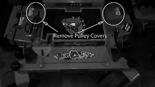 2) Take off both pulley covers and route the belt by following the belt route sticker.
