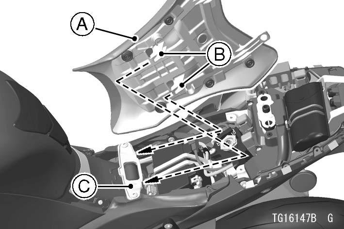 12 PREPARATION A. Rider s Seat B. Hooks C. Fuel Tank Bracket Tighten the rider s seat bolts (D = 6, L = 22). A. Seat Cover Bolts and Washers Insert the hook on the rear of the passenger s seat into the slot in the frame.