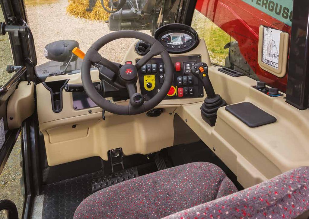 15 FROM MASSEY FERGUSON An Operator area to increase Comfort The superior operator environment consists of a spacious cab interior with excellent all-round operator