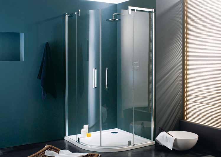 HÜPPE Refresh pure Quadrant In- and outward opening Wall bracket, fixed panel holder, cover caps, handle and hinges always in high-gloss silver. Installation dimensions, see Appendix AB.