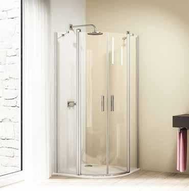 HÜPPE Design elegance Quadrant HÜPPE Design pure Quadrant elegance pure Opens 90 degrees in- and outwards. Cover caps, handle, drip deflector strip and stabilizer always in high-gloss silver.