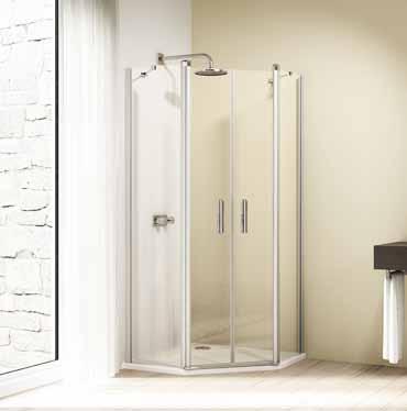 HÜPPE Design elegance Pentagonal elegance Glass 373/375 Privatima and glass 376/377 Bubbles - height sandblasted area: door 800mm, fixed segment: 809mm, position central relative to unit height.