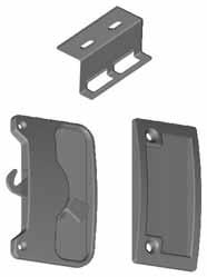 Squared End 113 H x 33 W x 10 D Squared End TT716 Sliding Flyscreen Door Latch Black plastic latch with external pull, steel keeper (powder coated black) and screws.