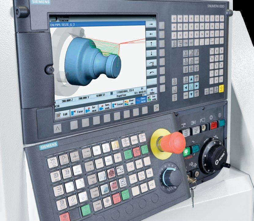 CNC Technology, performance and reliability CNC Siemens Sinumerik 828D (ROMI C 420 and ROMI C 510) 10,4 LCD color monitor with softkeys for functions selection and activation, Portuguese language