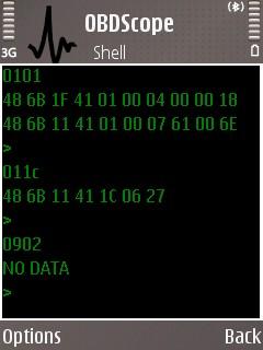 OBDScope User's Guide 32 Picture 20: Shell 10 Advanced features Shell (Options Shell) is for applying low level commands directly to the OBD-II interface, see Picture 20.