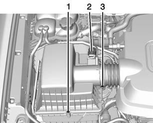To inspect or replace the air cleaner/ filter: 2.5L L4 Gas Engine Shown, 2.8L L4 Diesel Engine Similar 1. Screws 2. Electrical Connector 3.