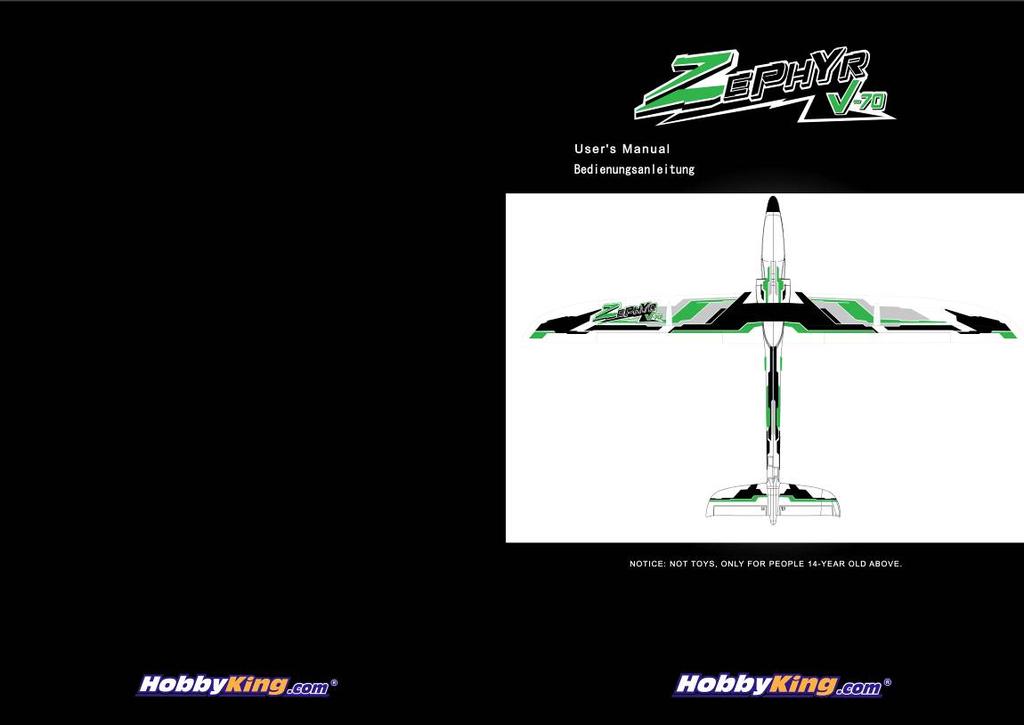 INSTRUCTIONS FOR ZEPHYR V-70 EDF-EPO Warning: This aircraft is a hobby grade product, only for people of 14 years of age or above. Please read and understand all instructions before opeating.