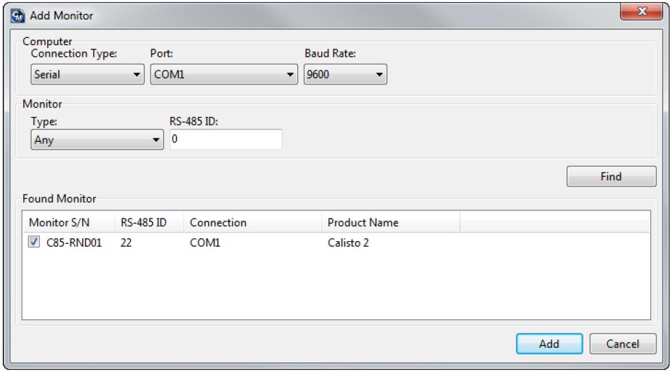 Connecting to a new Calisto 9 4. Select Serial under Connection Type for local USB 5. Select the virtual COM create under Port 6.