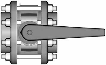 Insert the bolts, washers, and nuts (if necessary), then hand tighten. Take care to properly line up the valve and flanges as any misalignment may cause leakage. b. For lugged version end of line installation, insert the necessary steel lugs into the valve body.