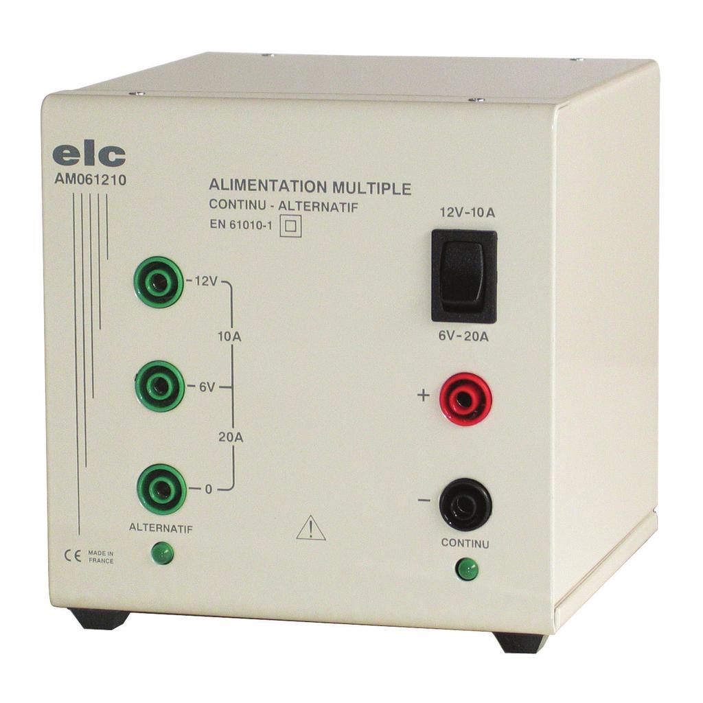 AC POWER SUPPLY & DC RECTIFIER EAN CODE : 3760244880116 DOUBLE AC/DC AM061210 COMPLETE : DC rectified and AC voltages available simultaneously. PRACTICAL : AC and DC power-on indicators.