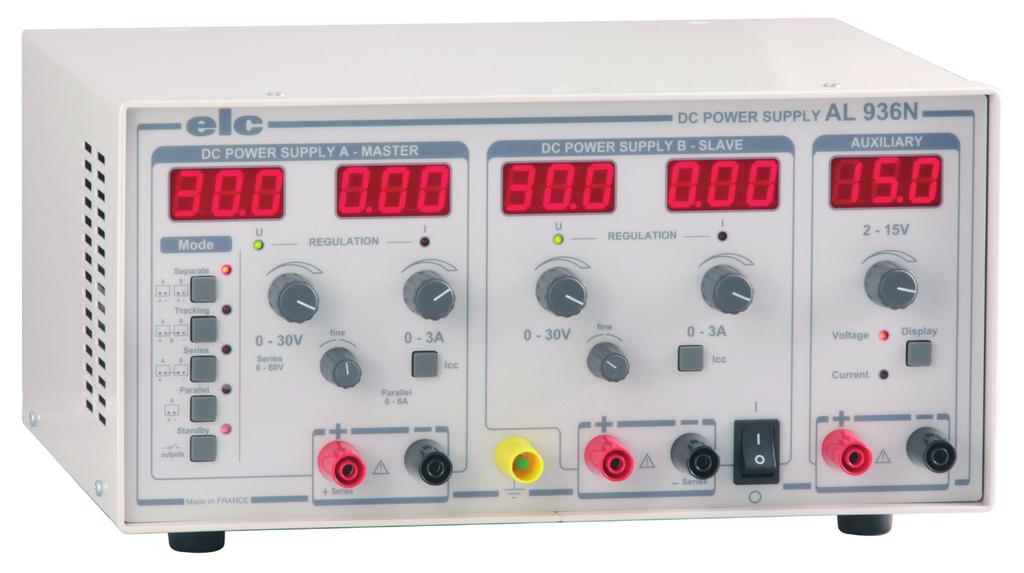 ADJUSTABLE POWER SUPPLY EAN CODE : 3760244880048 TRIPLE AL 936N EASY : Direct digital display of voltage and current, even in the series or parallel mode.