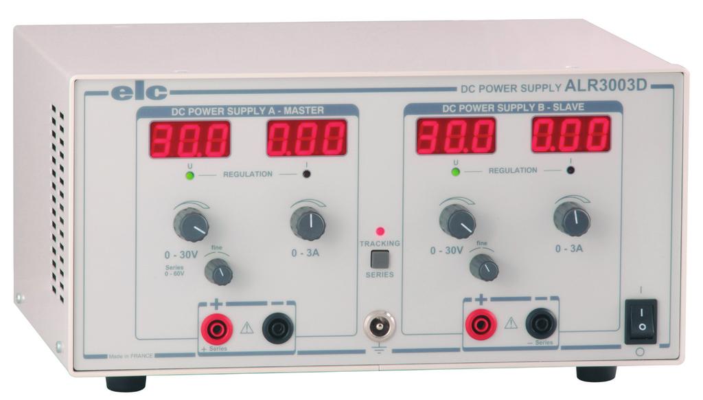 ADJUSTABLE POWER SUPPLY EAN CODE : 3760244880031 DOUBLE ALR3003D PRATICAL : Digital display of voltage and current. EASY : Automatic mode select button : separate, tracking and series.