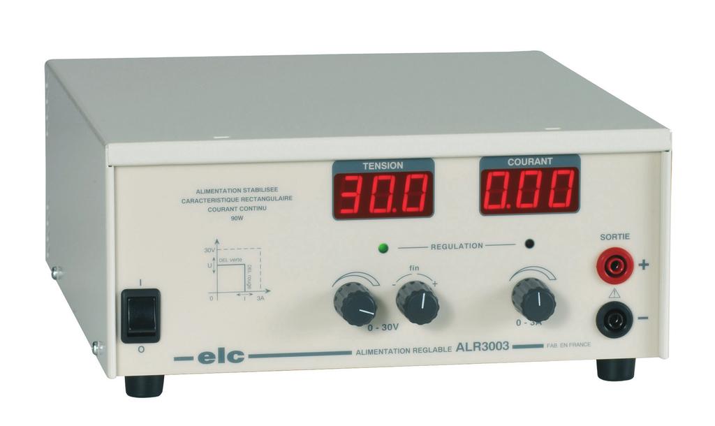 ADJUSTABLE POWER SUPPLY EAN CODE : 3760244880000 SIMPLE ALR3003 PRACTICAL : Digital display of voltage and current. - Cord housing. PRECISE : Coarse and fine voltage adjustment.