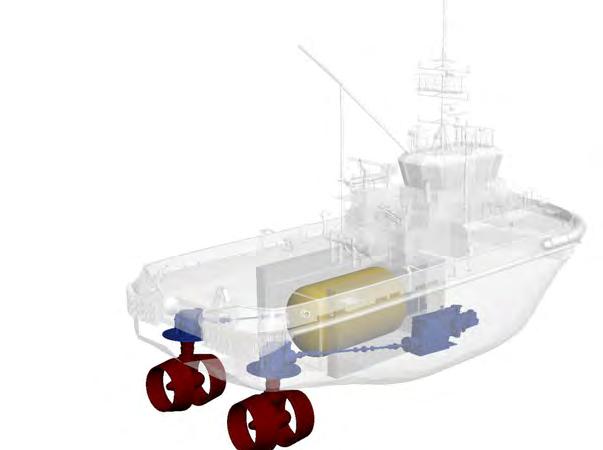 COT.LNG.003 Proposed LNG Tug design: This design has an Endurance (LNG Bunkering Cycle) of 9 (nine) days considering normal Terminal duty. Accommodation for 10 Crew. Modular Fuel Tank.