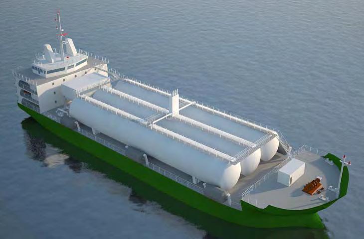 COT.LNG.005 Proposed LNG Bunker Barge design: This design uses 3 x IMO Type-C LNG tanks, each with a capacity of 32,820 Cu.Ft. water volume.