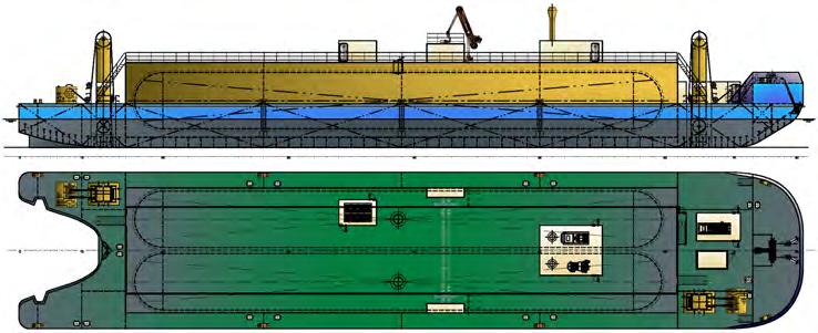 COT.LNG.007 : 250.00 Ft. : 50.00 Ft. : 14.00 Ft. DRAFT : 9.00 Ft. NOT SELF PROPELLED Proposed LNG Bunker Barge ATB design: This design has been made for the US inland water use and has the capability of withstanding wave height up to 3ft.
