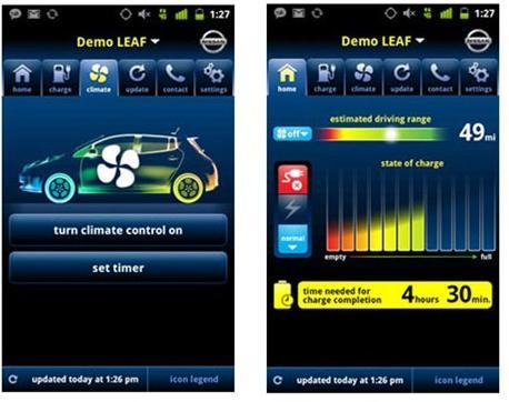 3.3.2 Nissan LEAF mobile App[2] Figure 3: Nissan LEAF mobile App (Source: Nissan) Functionality: Monitoring of the Nissan LEAF charging process on Android smart phones and iphone.