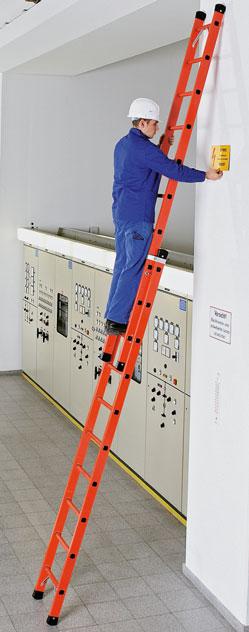 Two-part GRP push-up ladder The special ladders with stiles and rungs ade of glass-fibre-reinforced plastic for working in high-voltage environents (VDE-tested) Stiles and rungs ade of
