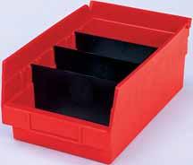 Available in 13 sizes and 3 colors: Red, Yellow, and Blue. Molded-in label holder identifies contents Optional dividers increase versatility Shelf bins tilt out for complete access to contents.