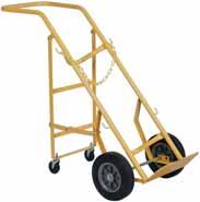 Priced economically with its T-handle design. Two heavy-duty holding chains and tool tray. Color: Yellow. Single Cylinder Hand Truck Perfect for medium to large cylinders.