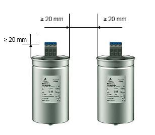 PhaseCap HD, PhiCap The PhaseCap HD and PhiCap capacitors series may be mounted only in the vertical position: Figure 3: PhaseCap HD and PhiCap in vertical mounting position.