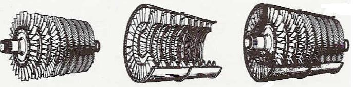 The axial flow compressor consists out of one or more rotor assemblies that consist out of blades.